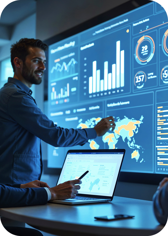 Consultant reviewing Zoho analytics dashboard